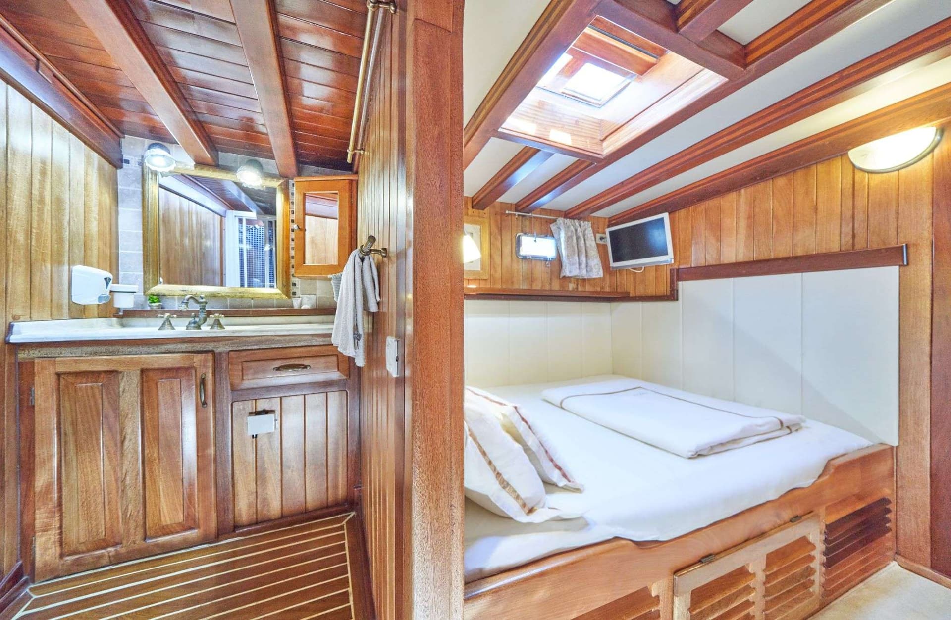 One of two double bed mirrior cabins