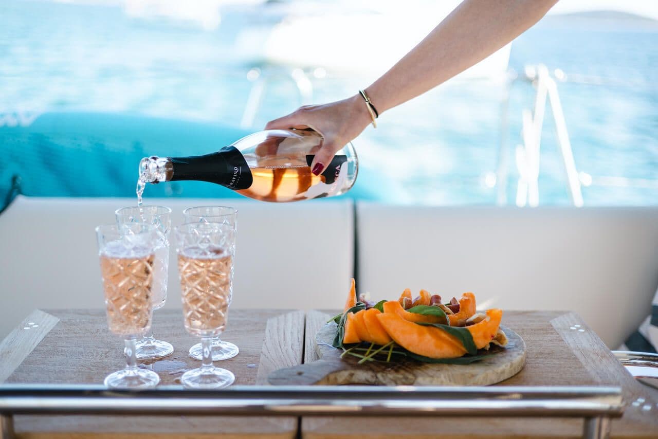 sunreef 50 crewed catamaran sweet dreams pouring rose