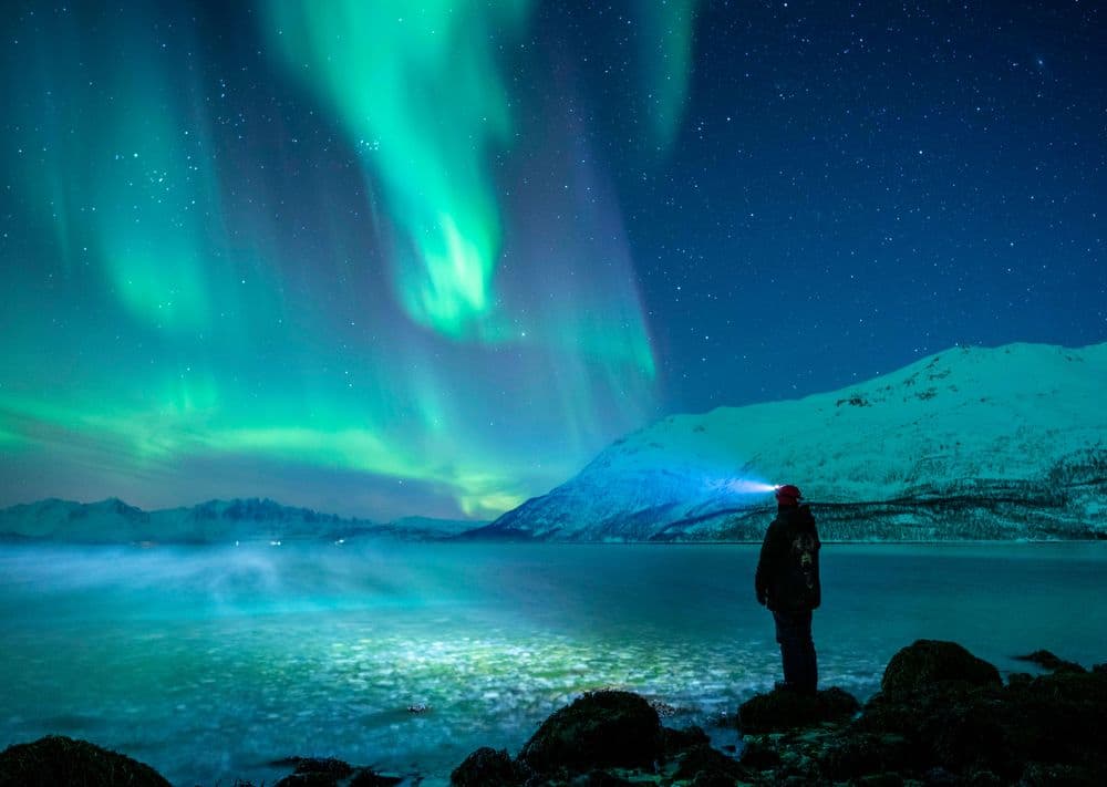 nordvaer norway northern lights person watching them
