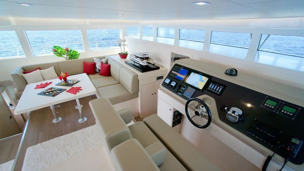 silent 55 interior sitting area and helm