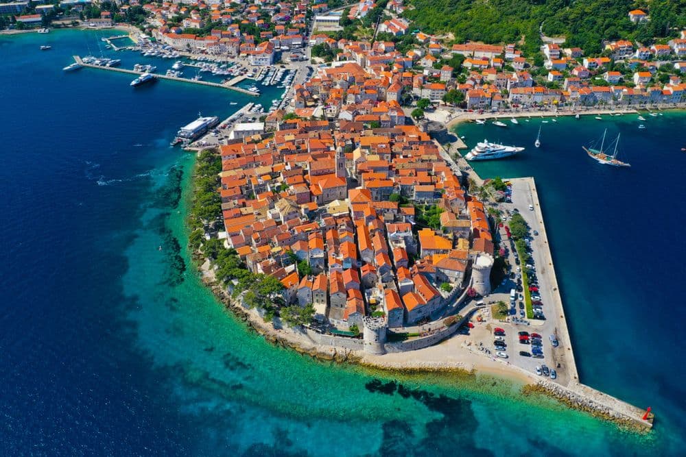korcula aerial shot croatia