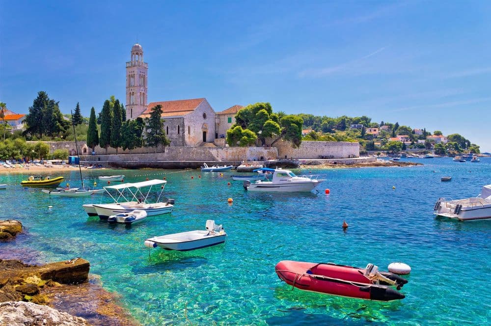 hvar croatia boats moored in bay town