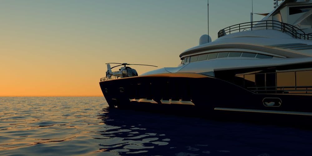 superyacht sunrise over water