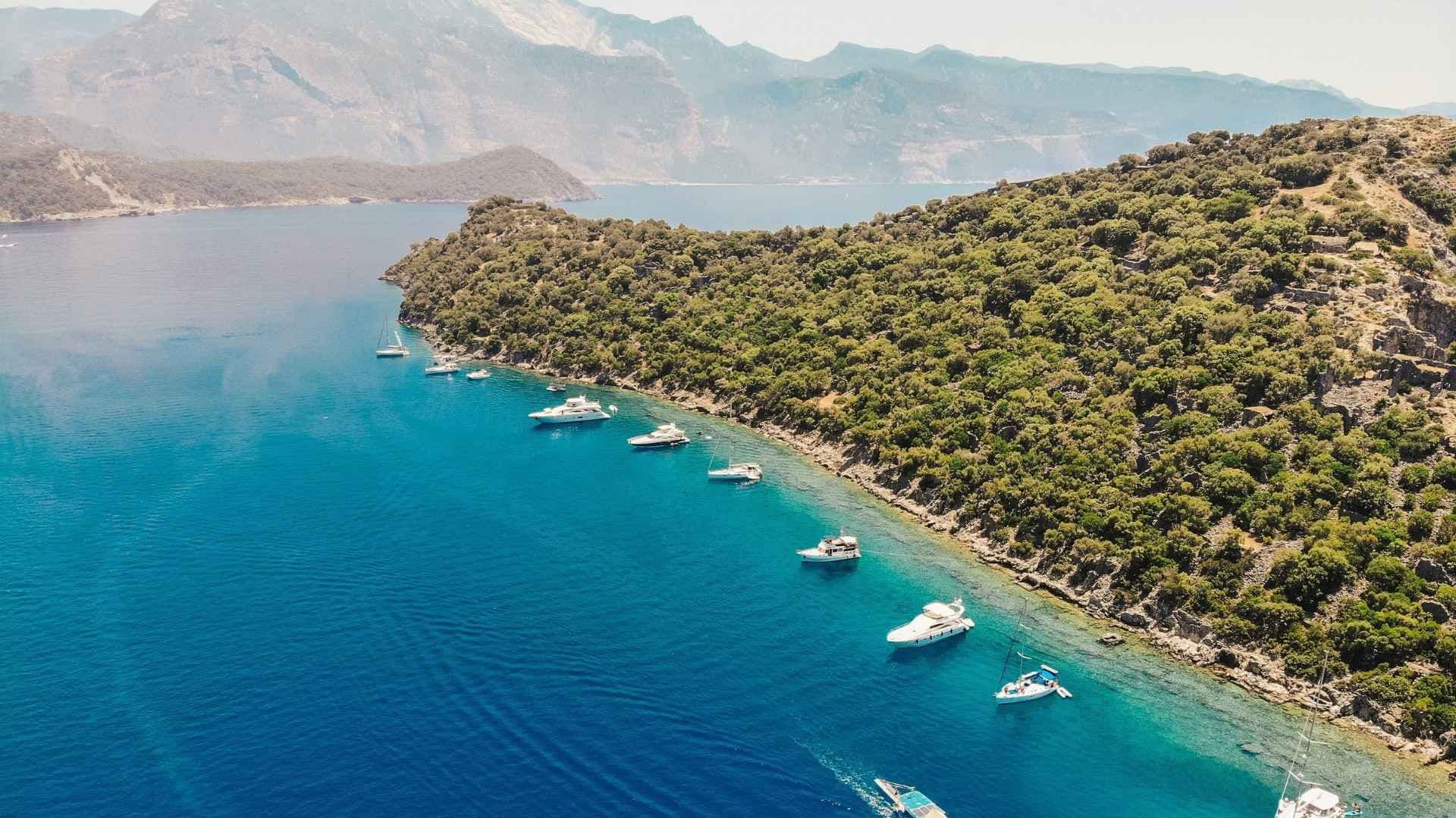 bodrum turkey boats near mountain