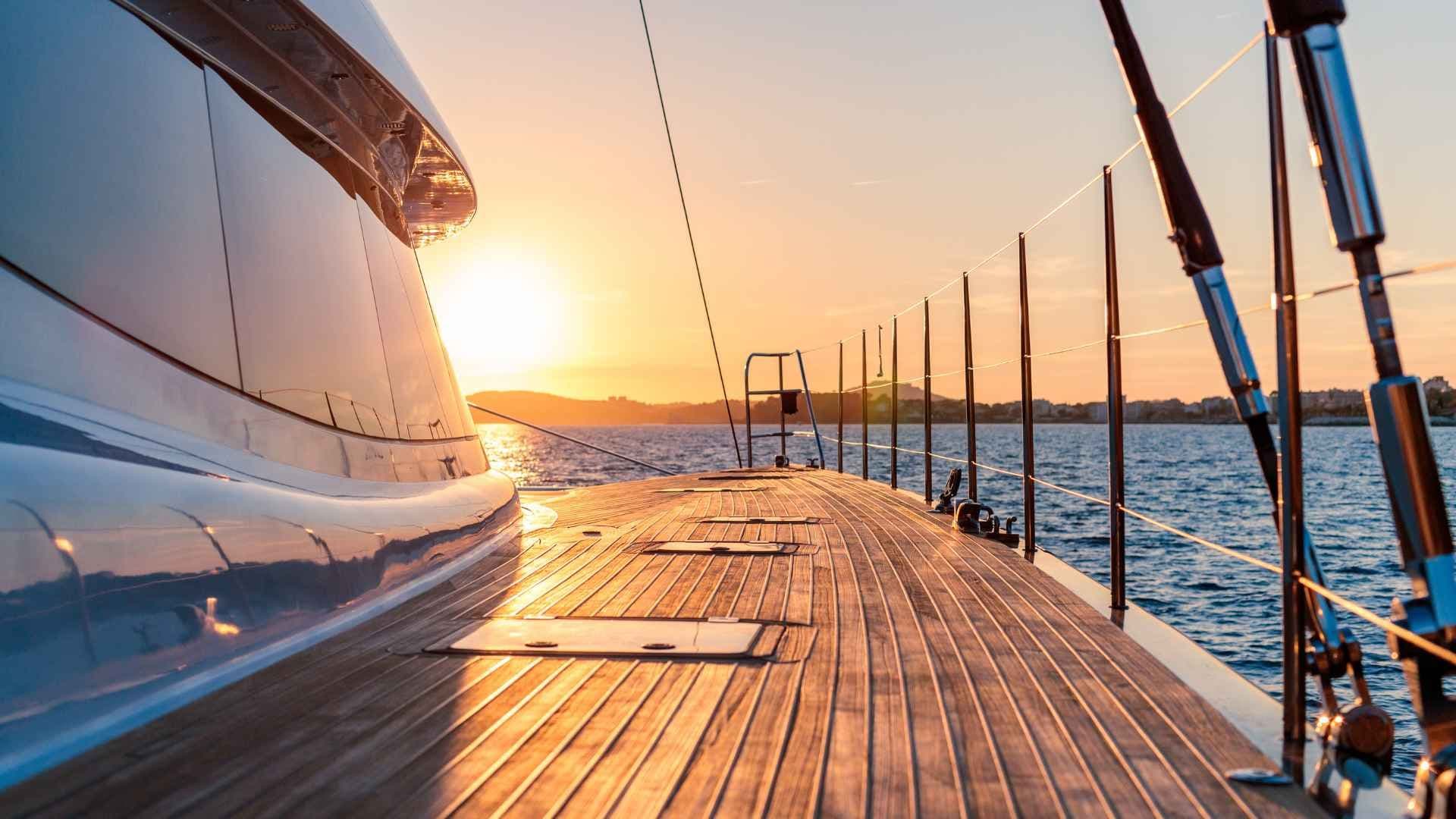 sunset large catamaran teak deck
