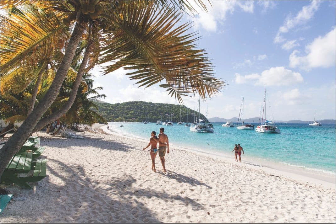 destinations BVI couple walking along the beach