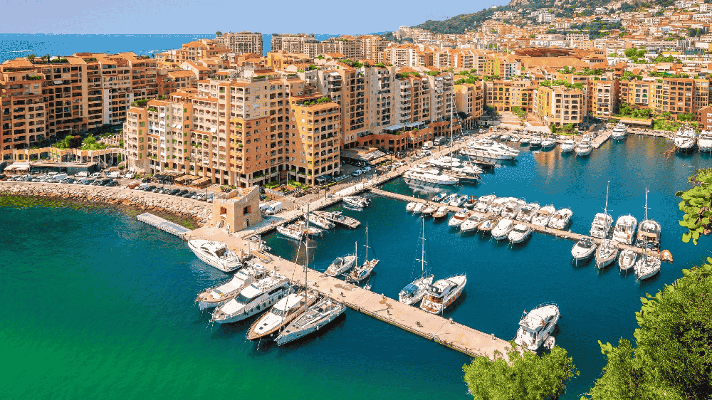 aerial view of fontvieille monaco in france yachts moored
