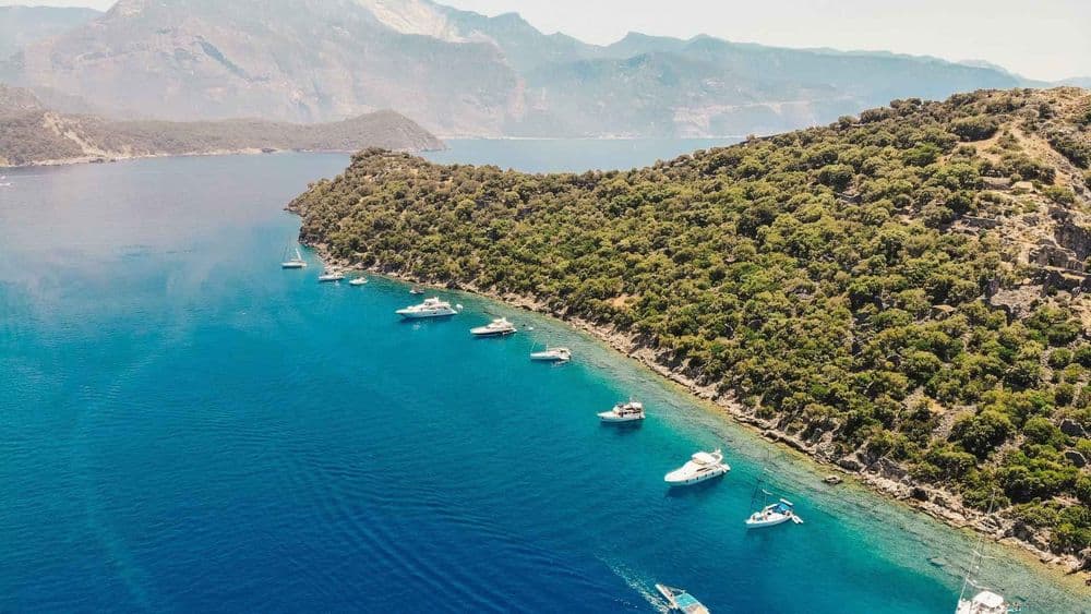 bodrum turkey boats near mountain