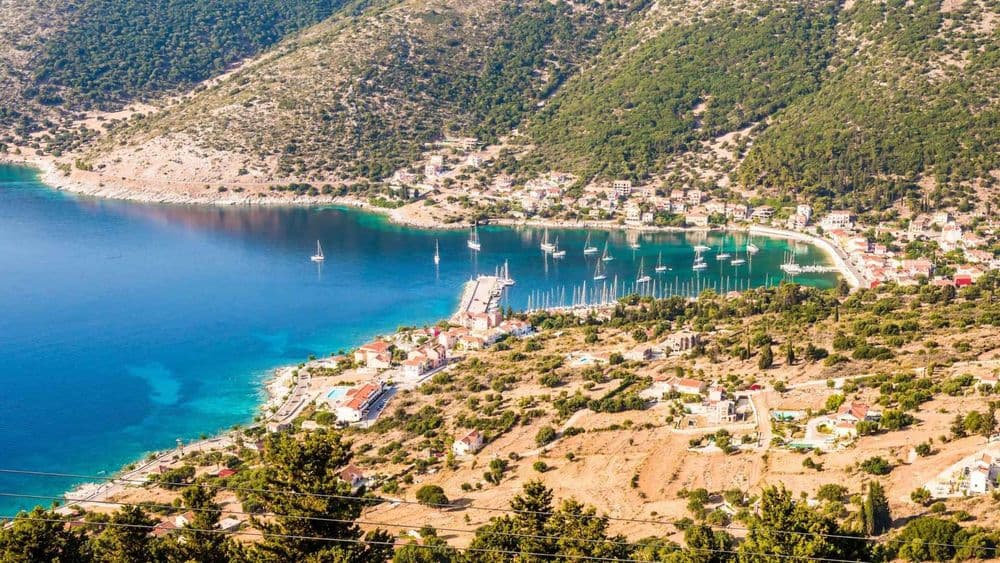 fiskardo nature bay aerial shot