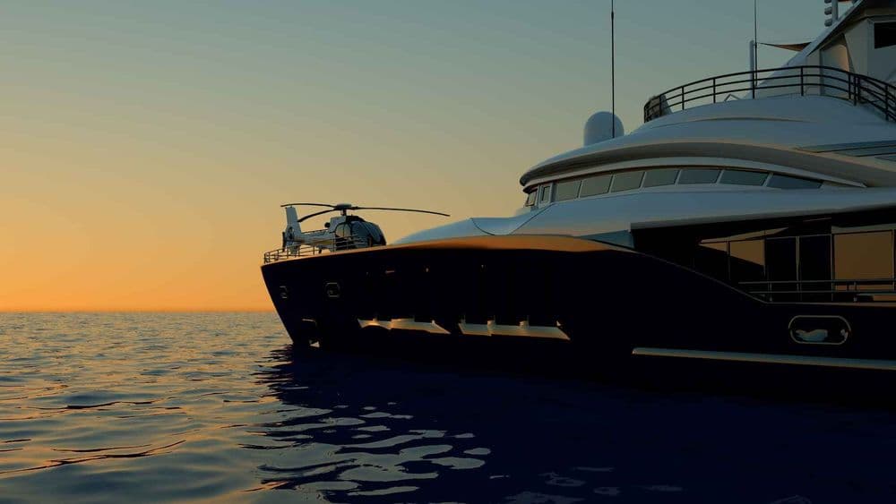 superyacht sunrise over water