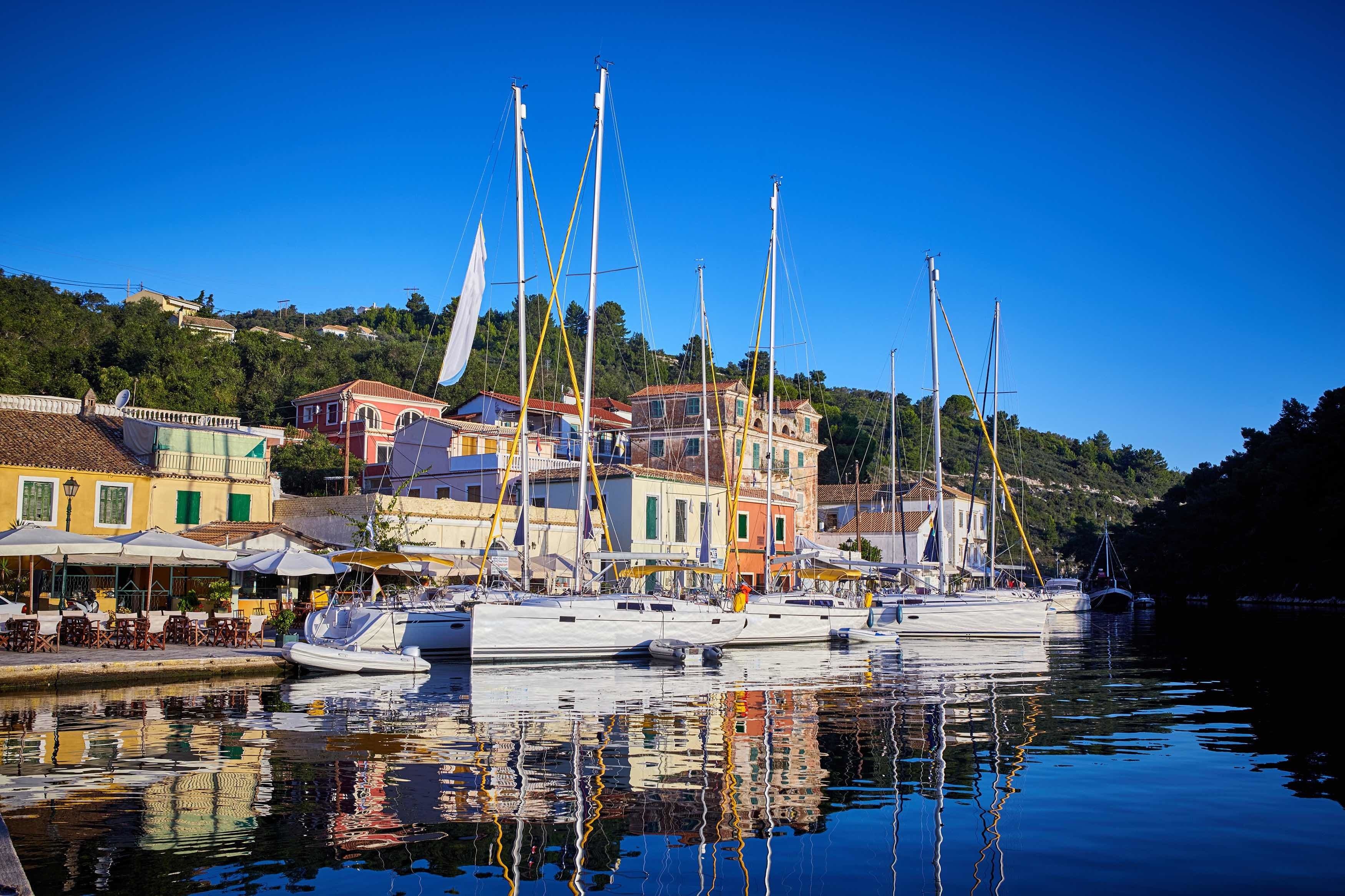paxo island boats anchored town
