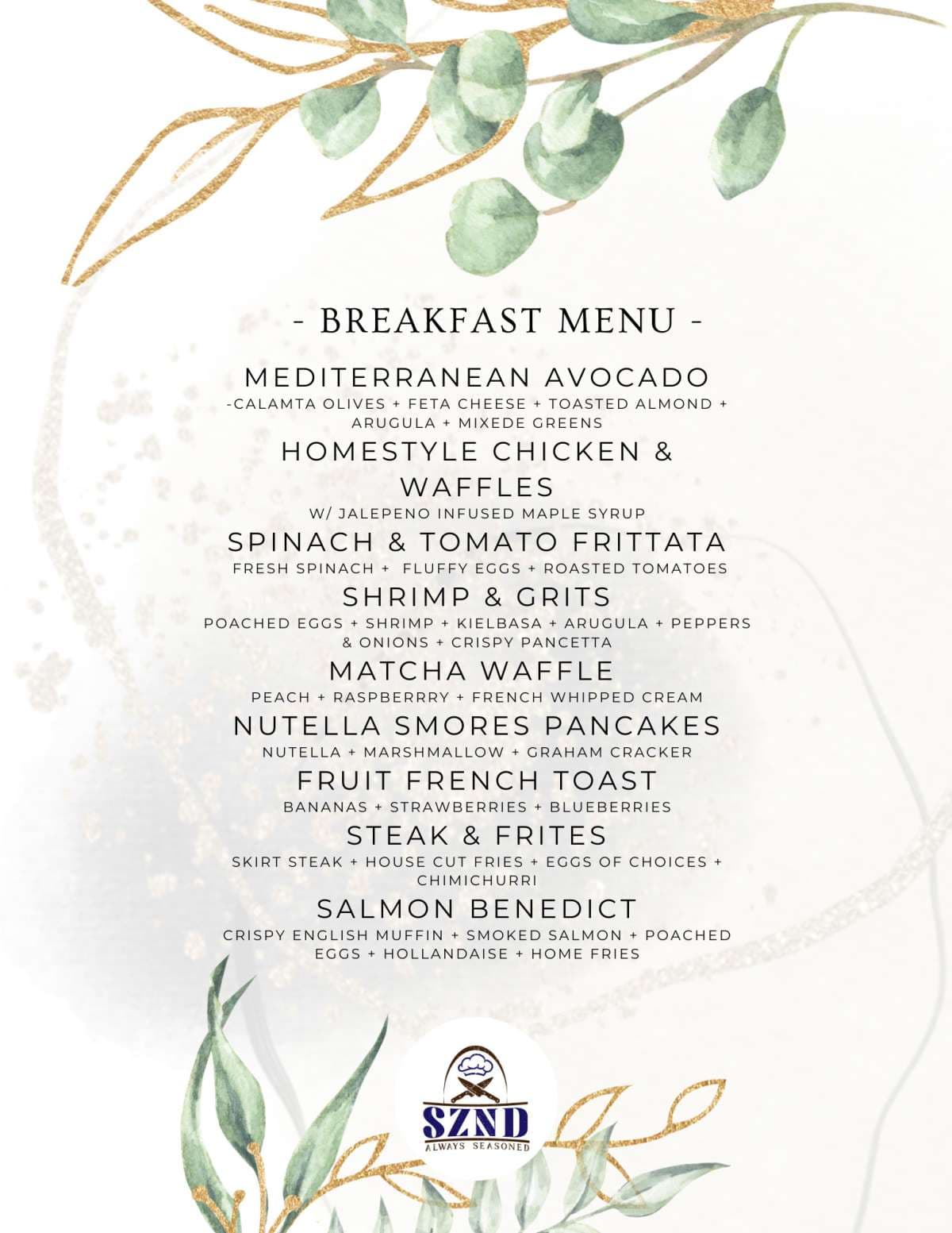 Sample menu image