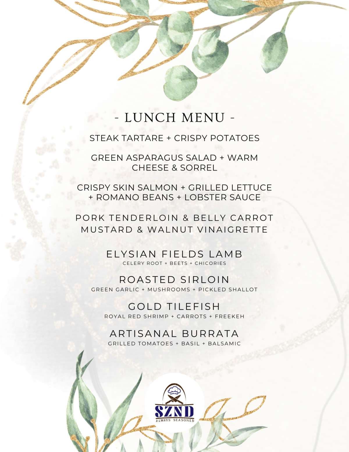 Sample menu image