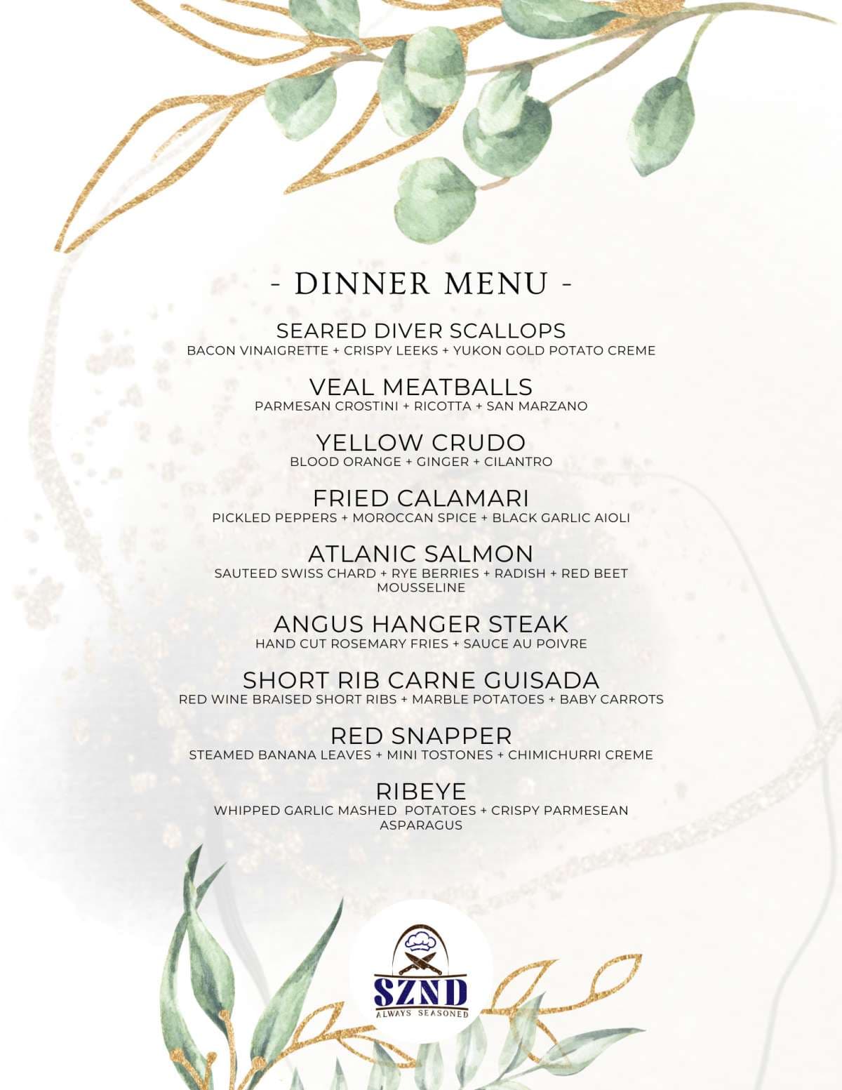 Sample menu image