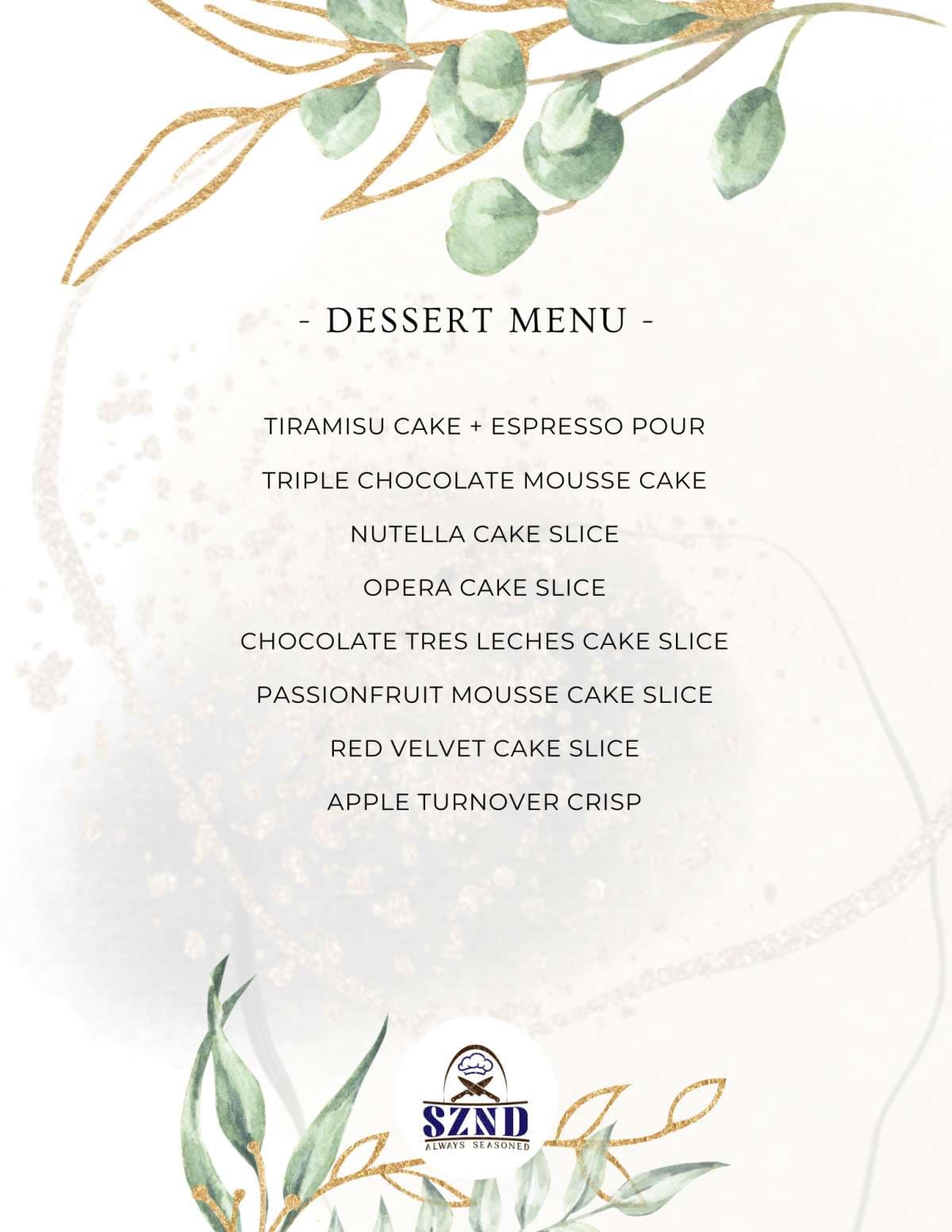 Sample menu image