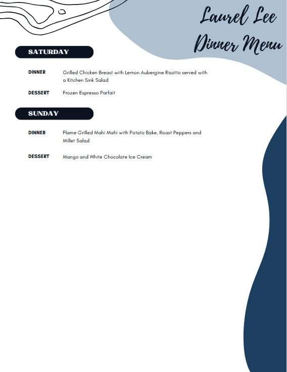 Sample menu image